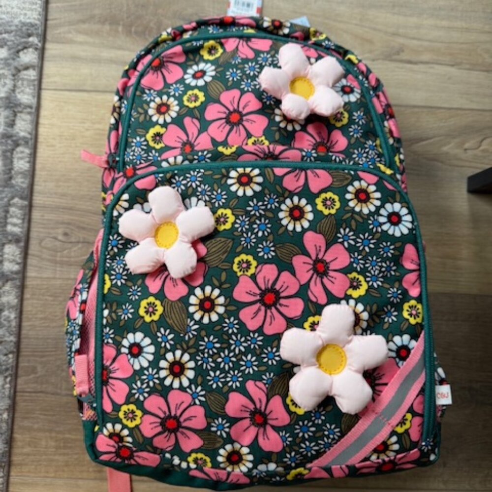 NEW Pink/Green Floral Backpack Bookbag 18"